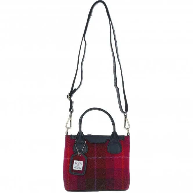 Ashwood Leather x Harris Tweed Handbag with Removable Crossbody Strap Navy/Pink: TW-21-06-NP