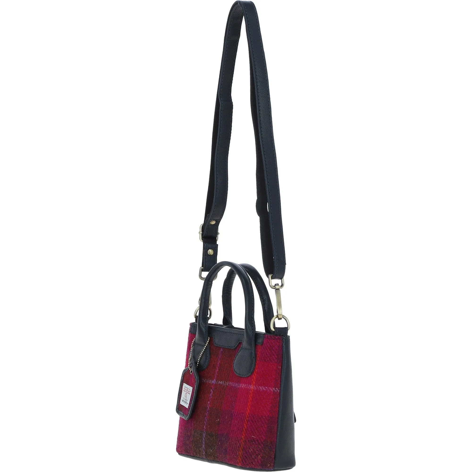 Ashwood Leather x Harris Tweed Handbag with Removable Crossbody Strap Navy/Pink: TW-21-06-NP