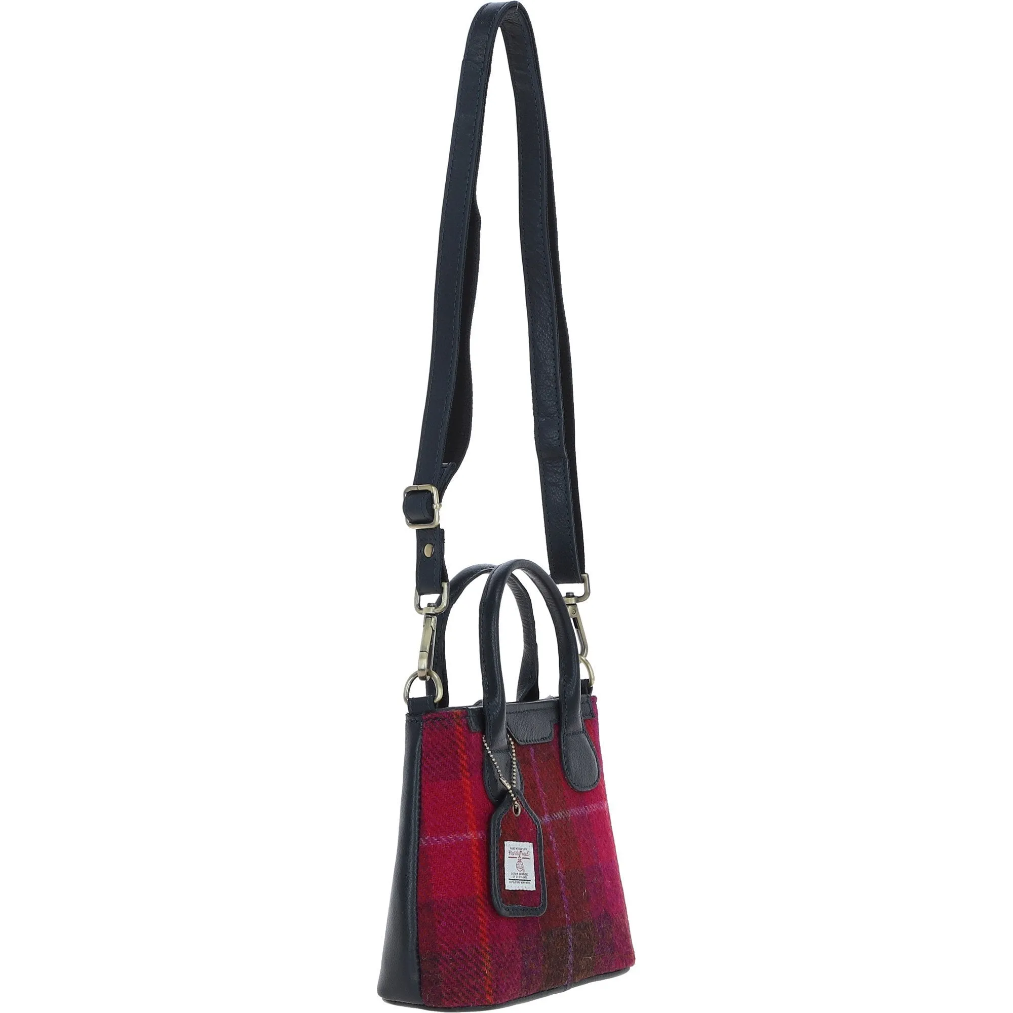 Ashwood Leather x Harris Tweed Handbag with Removable Crossbody Strap Navy/Pink: TW-21-06-NP