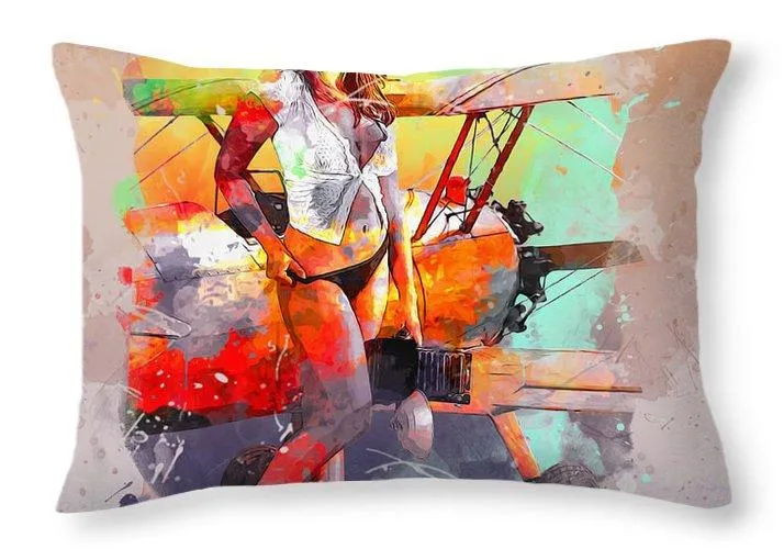 Biplane Girl - Throw Pillow