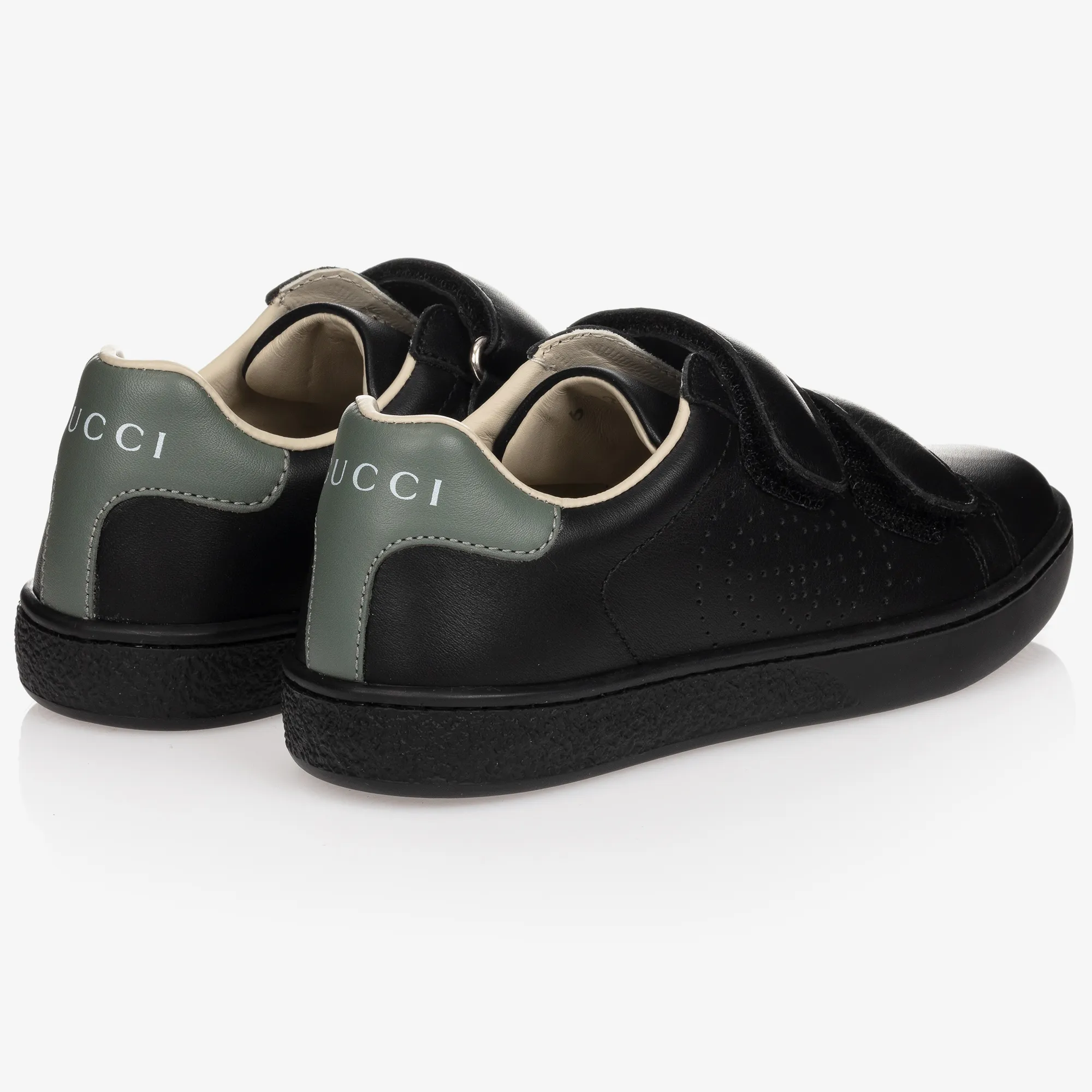 Black Leather Velcro Trainers