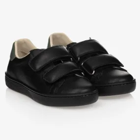 Black Leather Velcro Trainers