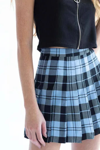 Blue Plaid Pleated Skirt