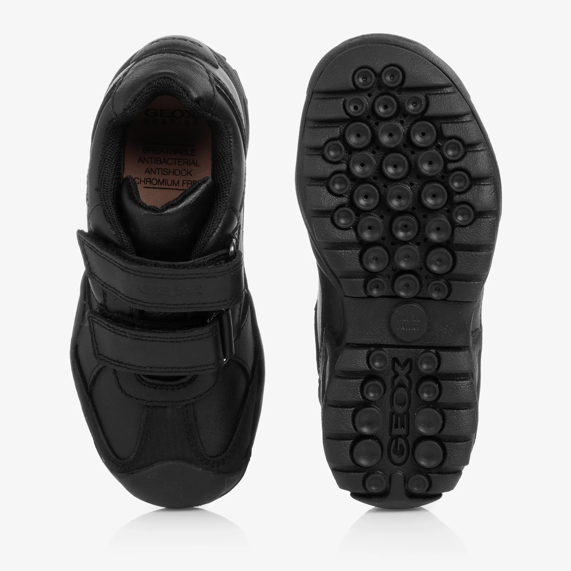 Boys Black Leather Trainers