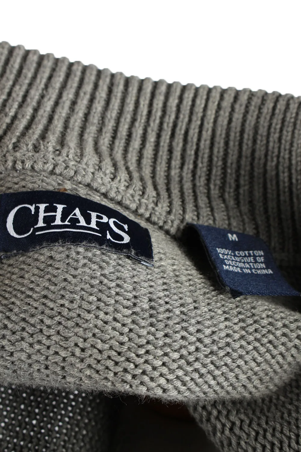 Chaps Zip Neck Jumper Pullover 90s Mens Grey M - Pepper Tree London