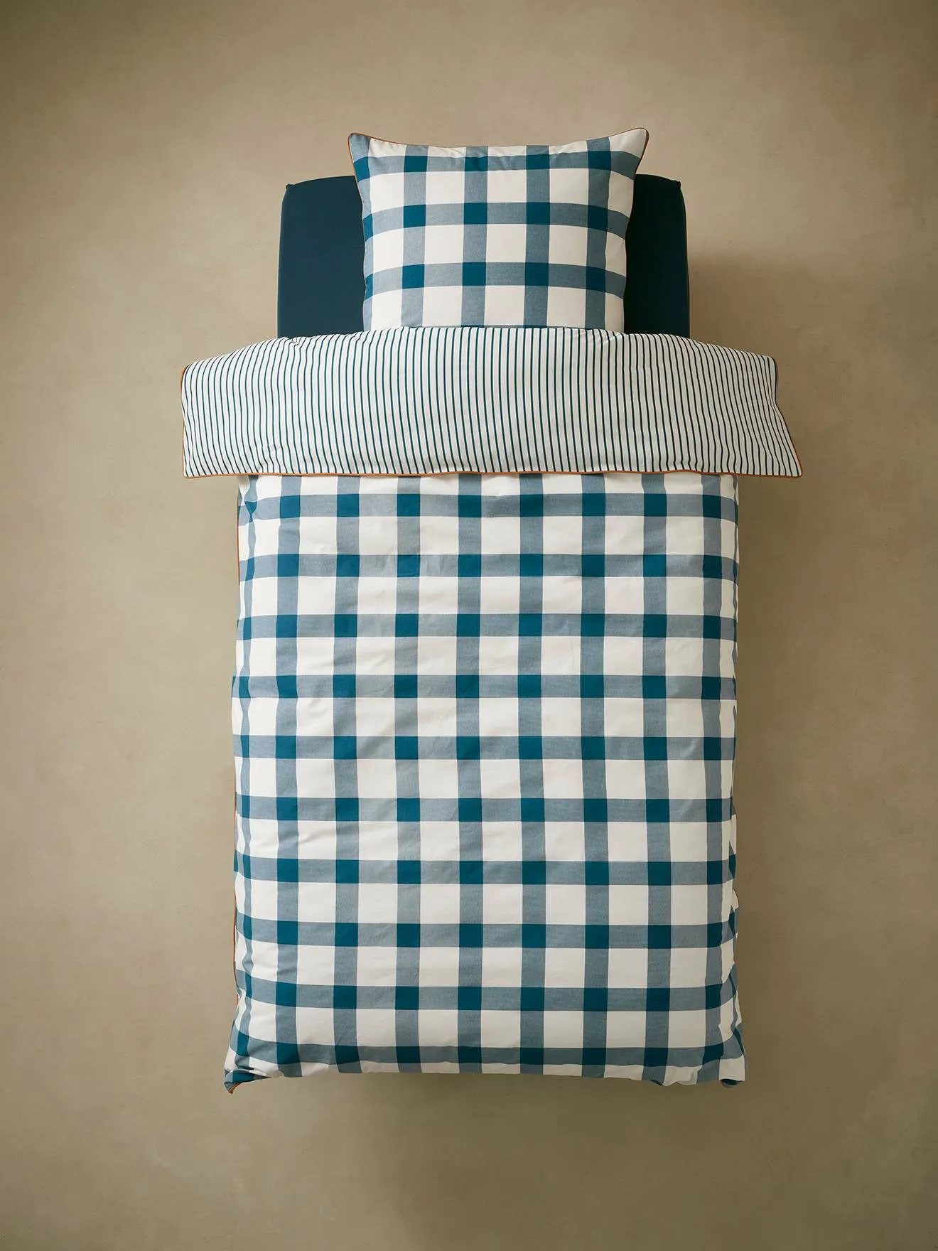 Children's Duvet Cover + Pillowcase Set, Checks - blue dark all over printed