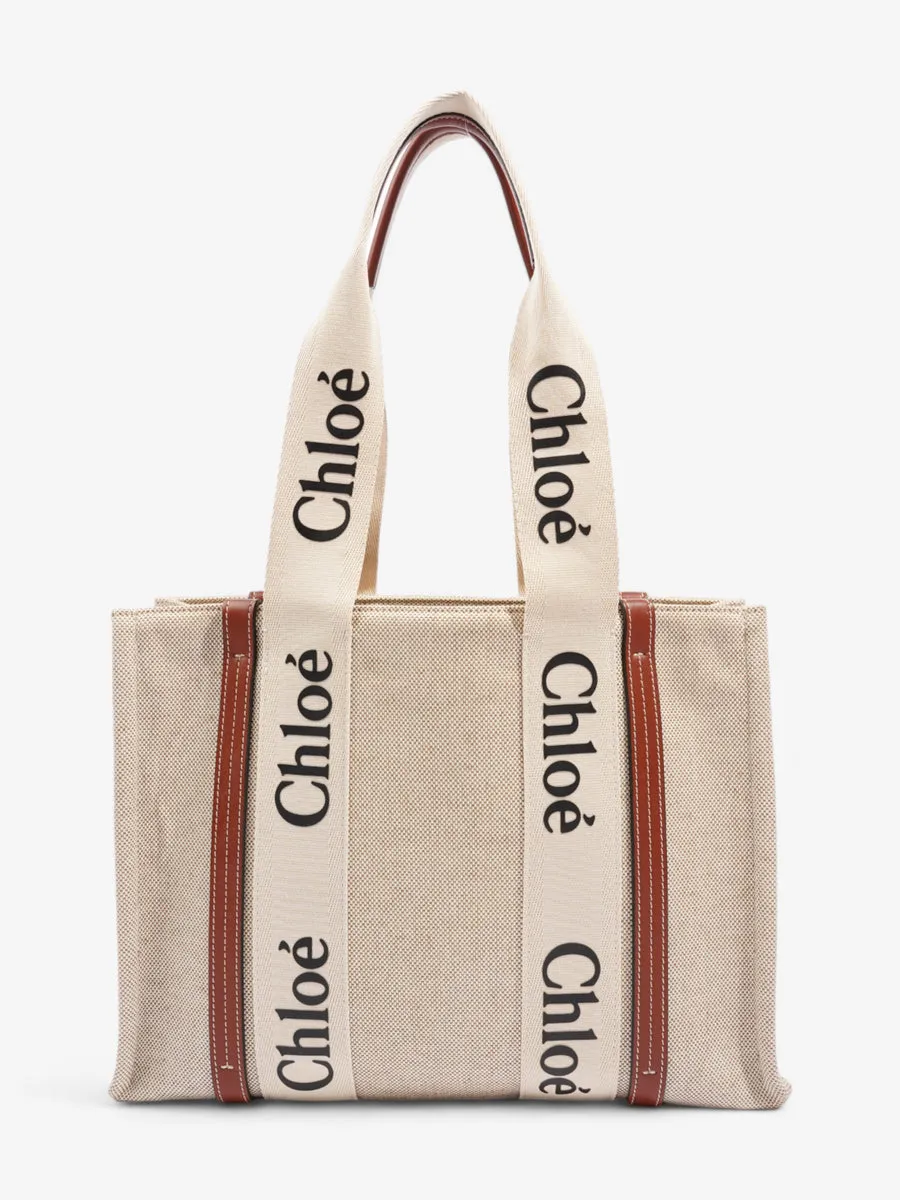 Chloe Woody Tote Beige / Brown / Black Linen Medium