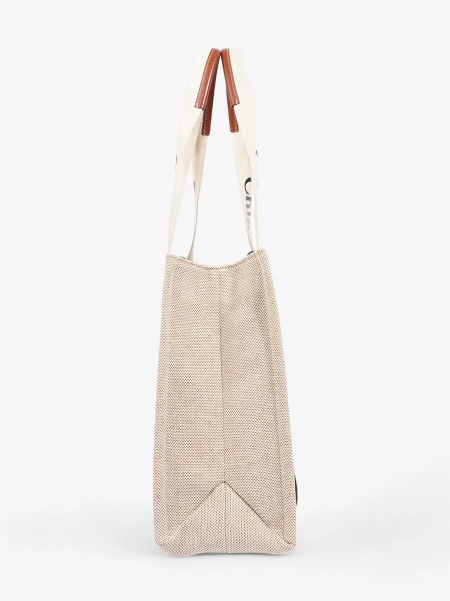 Chloe Woody Tote Beige / Brown / Black Linen Medium