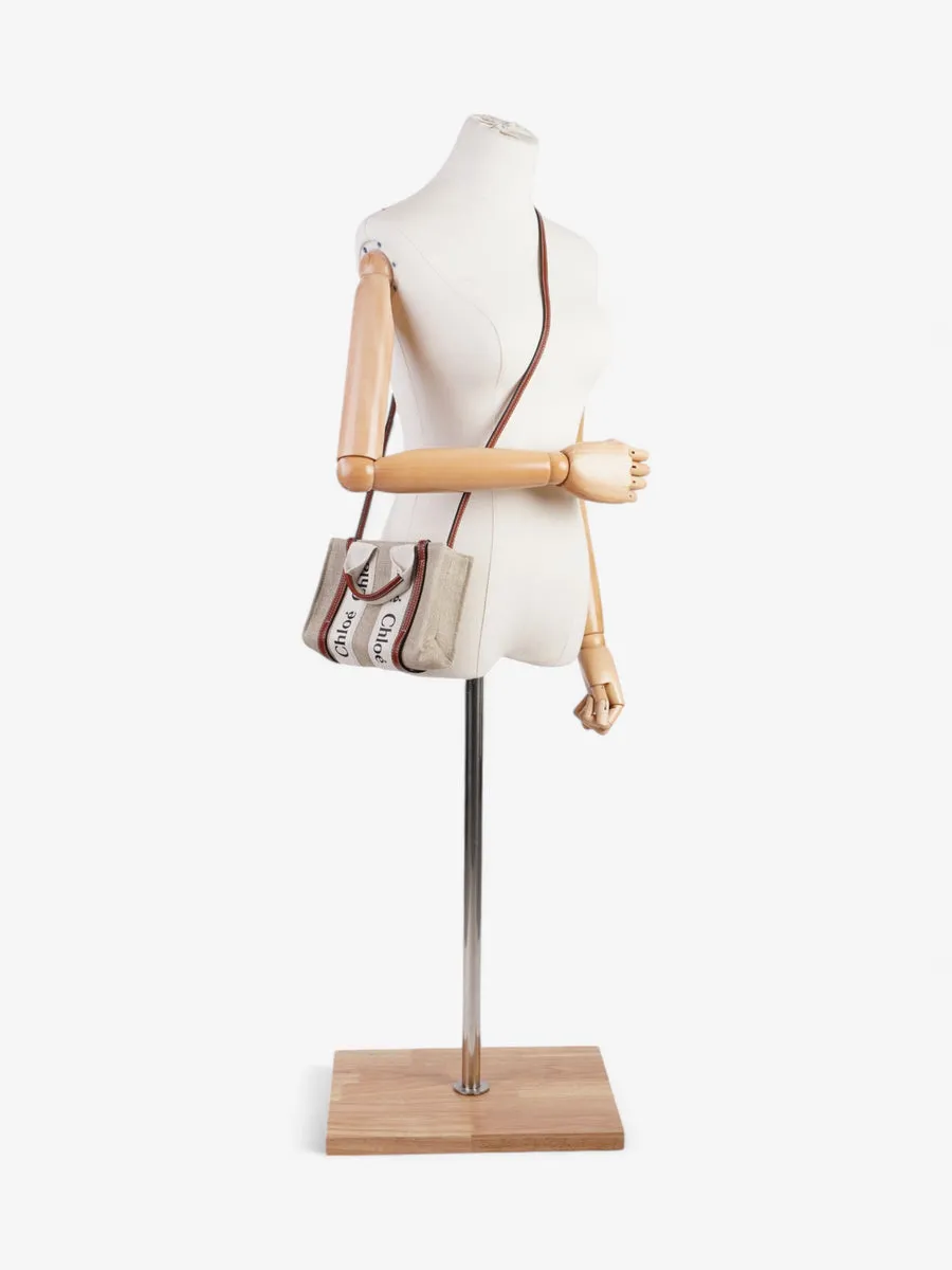 Chloe Woody Tote Beige / Brown / White Linen Mini