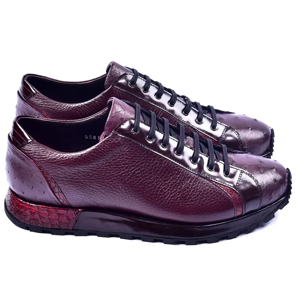 Corrente C001305-5581 Genuine Ostrich Fashion Sneakers Burgundy