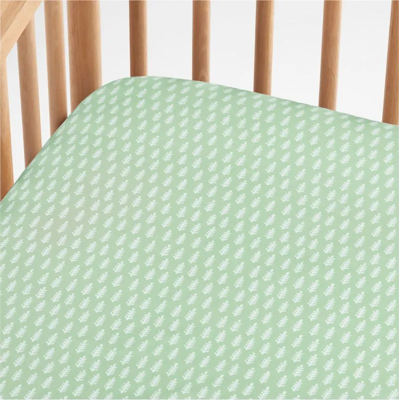 Crate&Barrel Inika Organic Green Leaf Baby Crib Fitted Sheet by John Robshaw