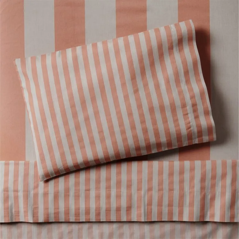 Crate&Barrel Riviera Terracotta Pink Stripe Organic Cotton Toddler Sheet Set