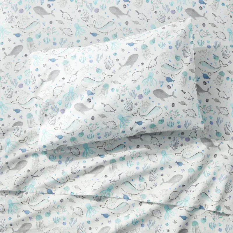 Crate&Barrel Stay Cool Sea Organic Cotton Toddler Sheet Set