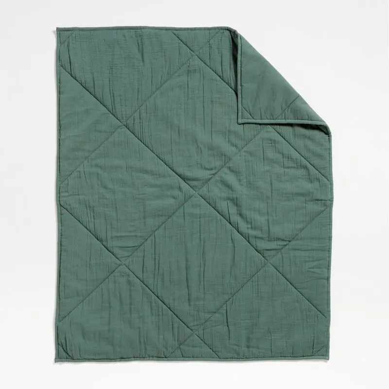 Crate&Barrel Supersoft Pine Green Cotton Gauze Baby Crib Quilt