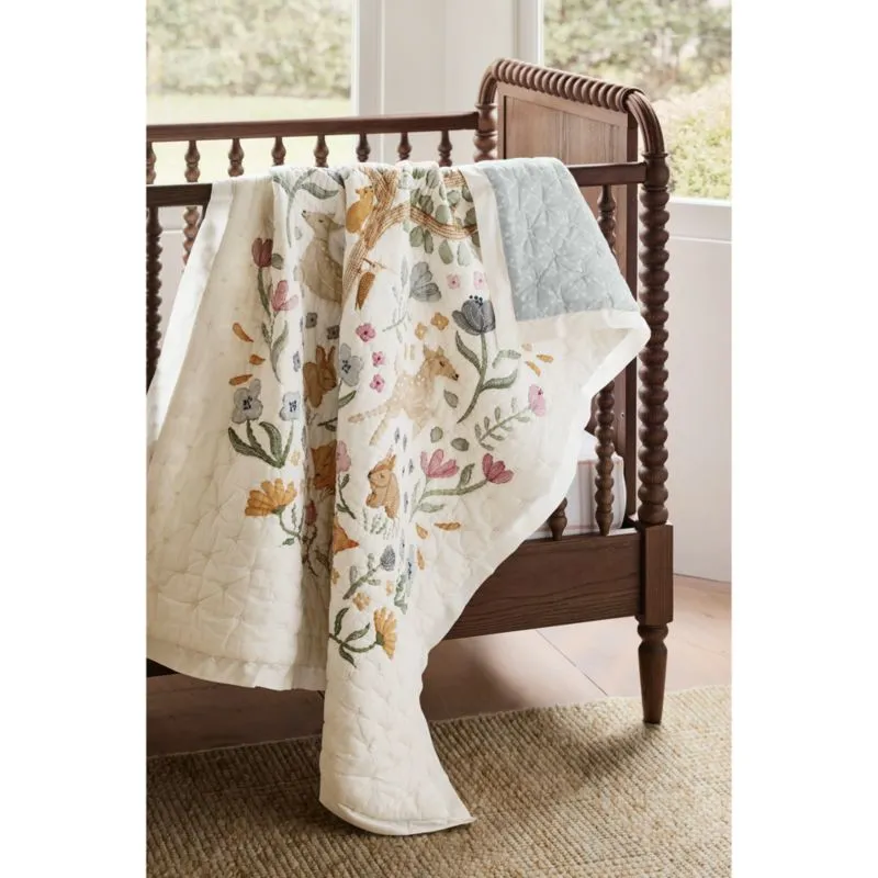 Crate&Barrel Wonderland Prairie Embroidered Organic Cotton Voile Baby Crib Quilt