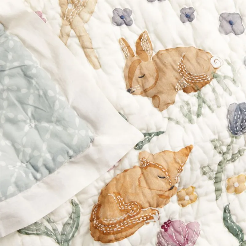 Crate&Barrel Wonderland Prairie Embroidered Organic Cotton Voile Baby Crib Quilt