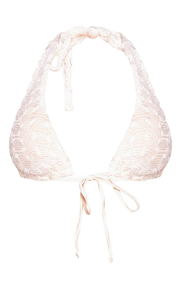 Cream Crochet High Apex Triangle Bikini Top