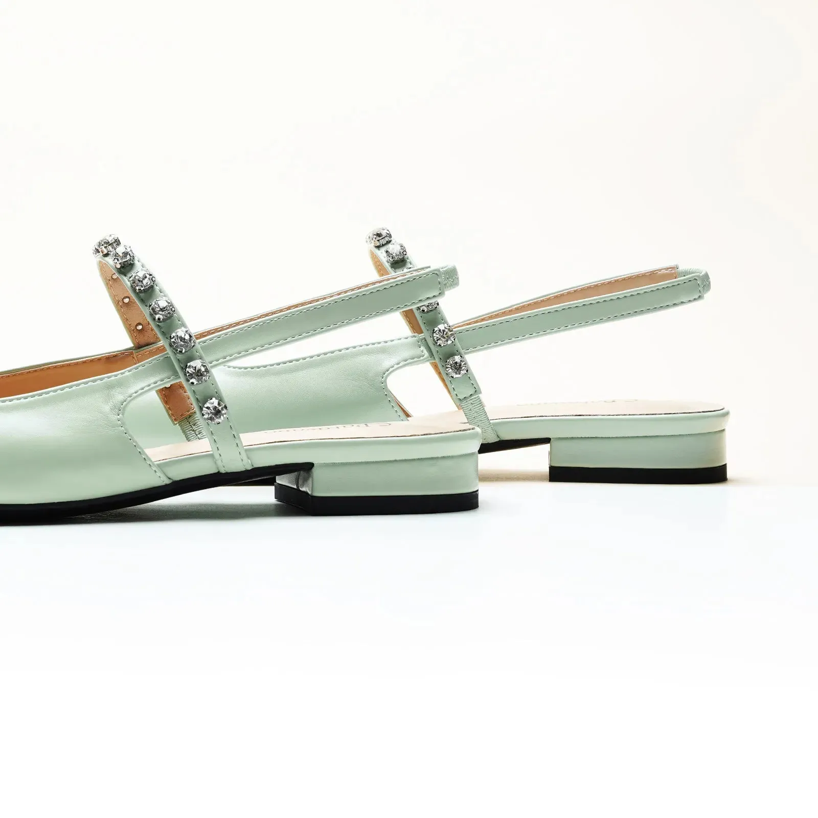 Crystal Strap Slingback Flats (Aida) Light Green