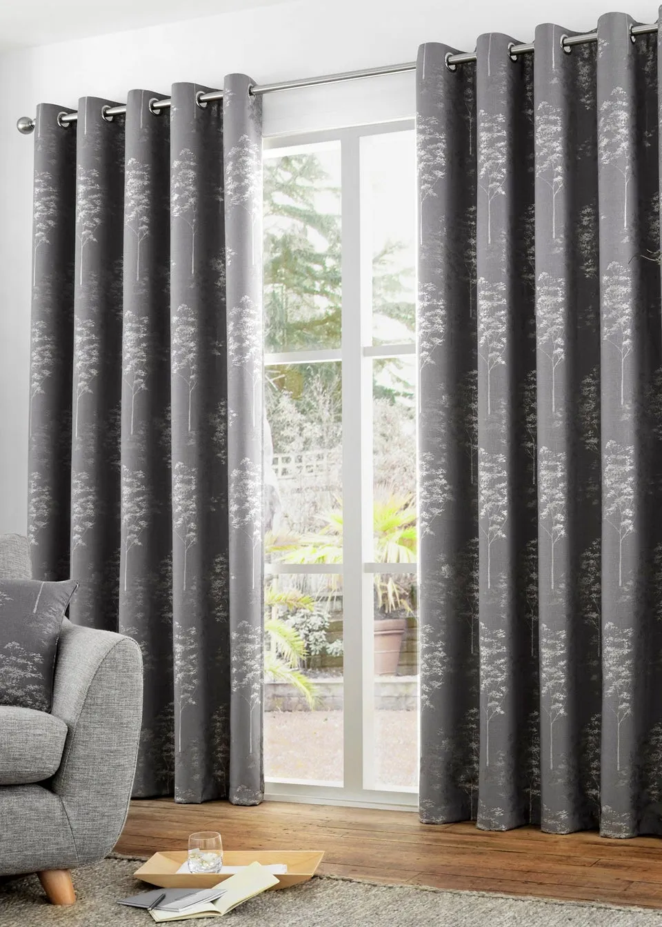 Curtina Elmwood Jacquard Grey Eyelet Curtains