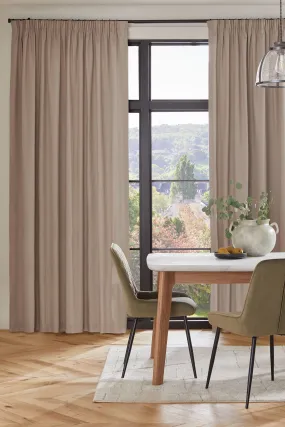 Dark Natural Cotton Lined Pencil Pleat Curtains