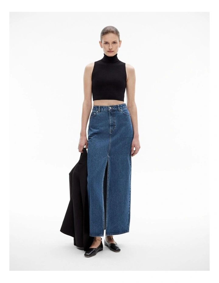 Denim Maxi Skirt in Indigo