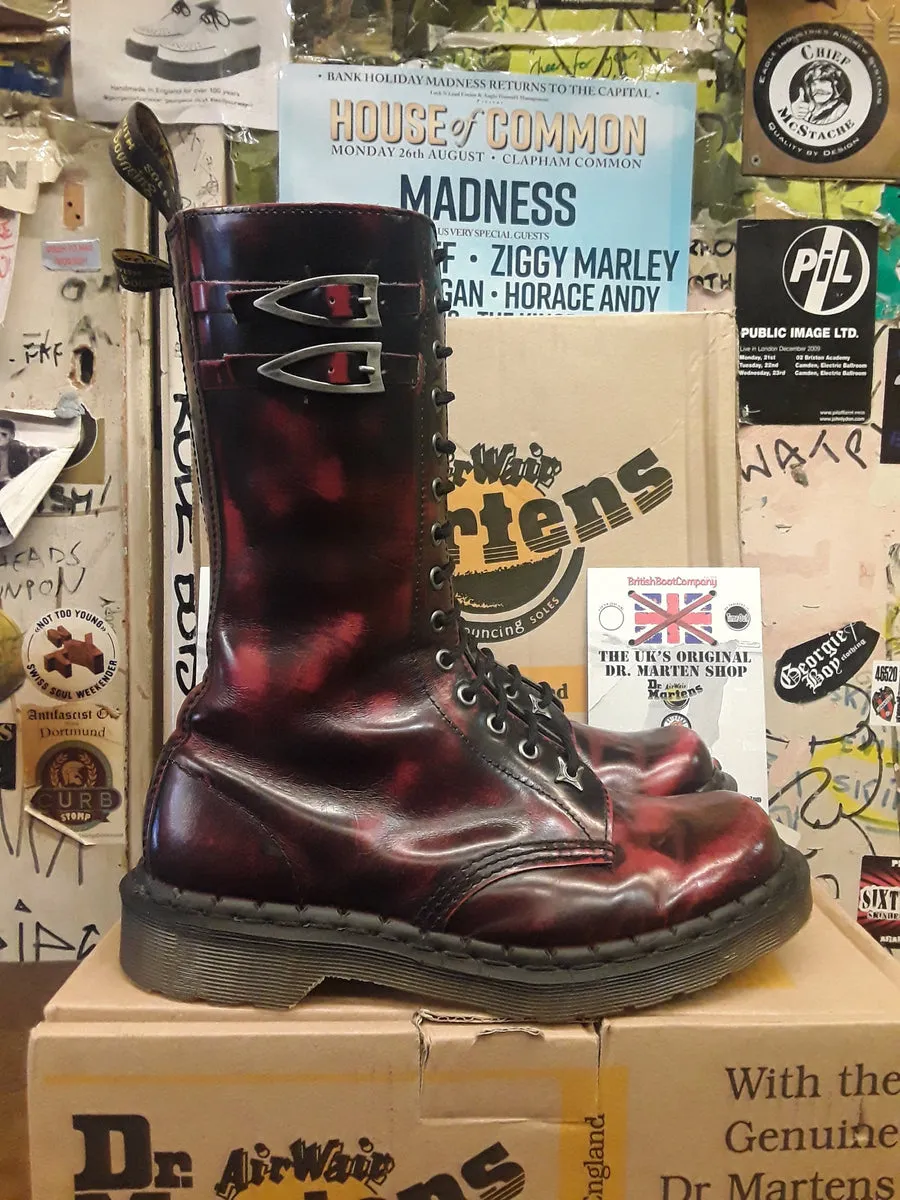 Dr Martens Burgundy Rub Off 14 Hole Notched Welt Size 6