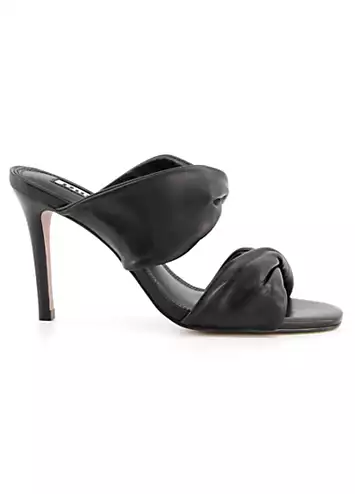 Dune London Mettle Black Leather Knotted Front Heeled Mule Sandals | Kaleidoscope