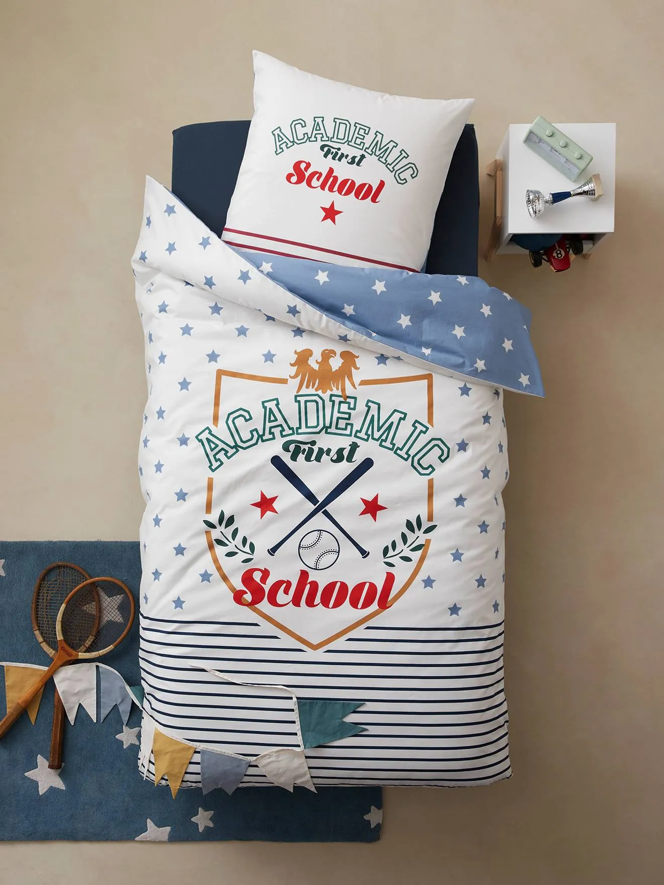 Duvet Cover + Pillowcase Set for Children, Academic - white medium solid with design