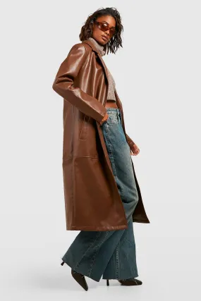 Faux Leather Longline Jacket