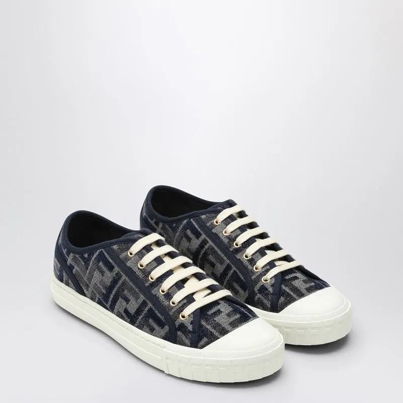 FENDI Low Top Denim Sneakers with Chenille Pattern