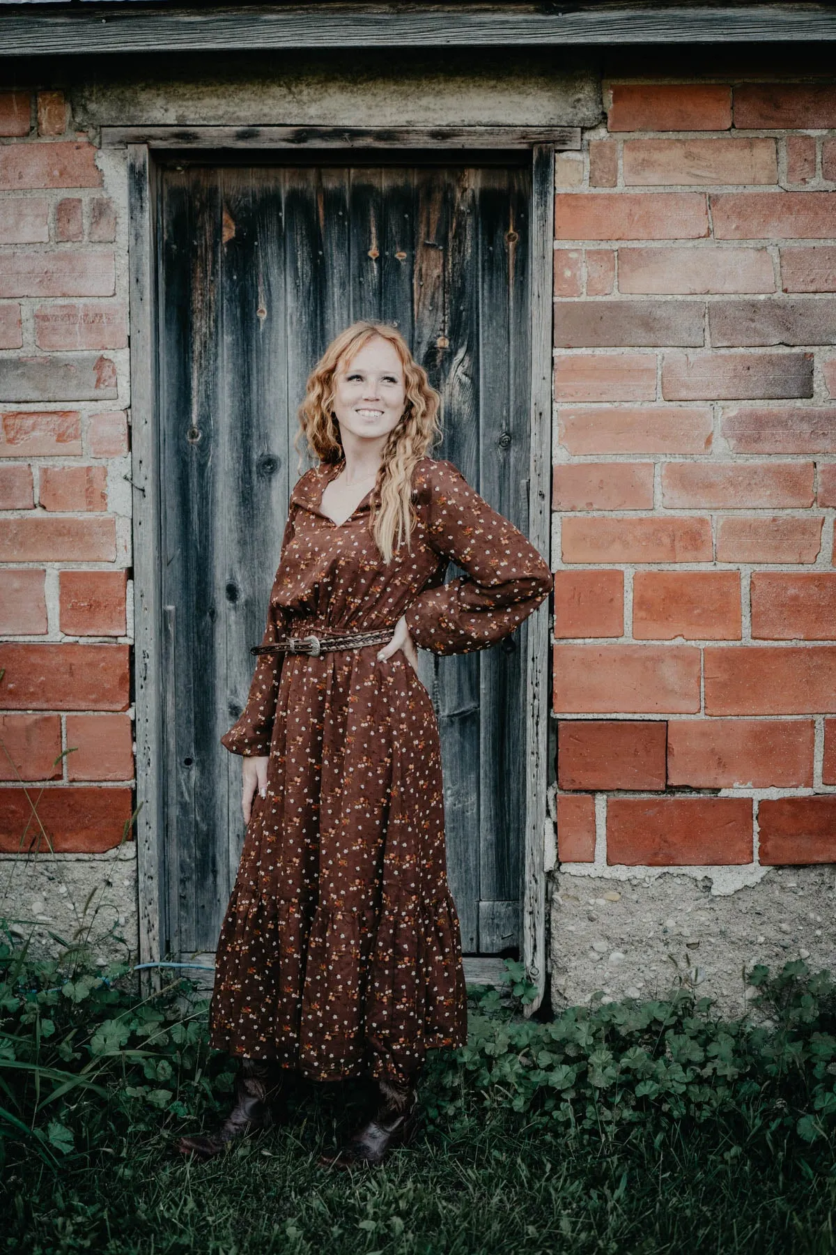 'Forsaken Flats' Floral Printed Mandarin Neck Midi Dress (M Only)