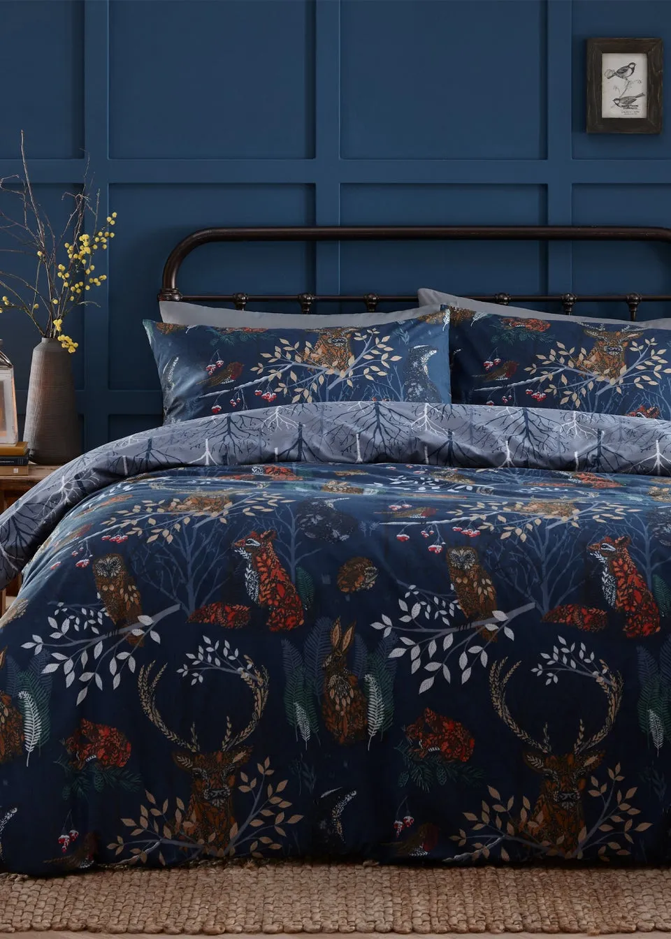 furn. Forest Fauna Woodland Duvet Cover Set Navy