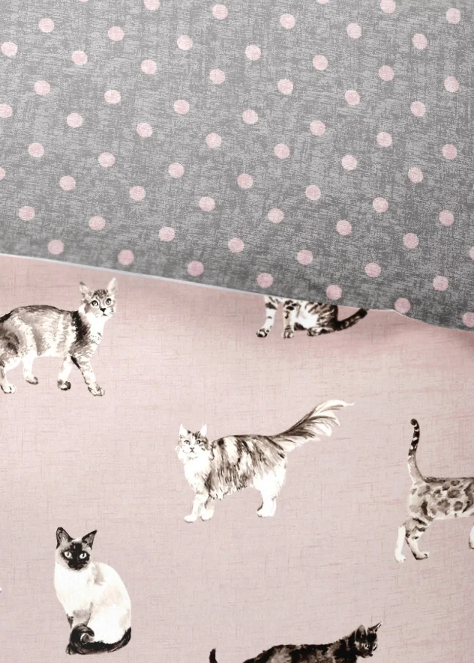 Fusion Cats Reversible Pink Duvet Cover Set