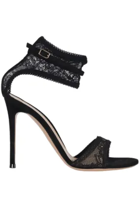 GIANVITO ROSSI LACE AND SUEDE SANDALS EU 38.5 UK 5.5 US 8.5