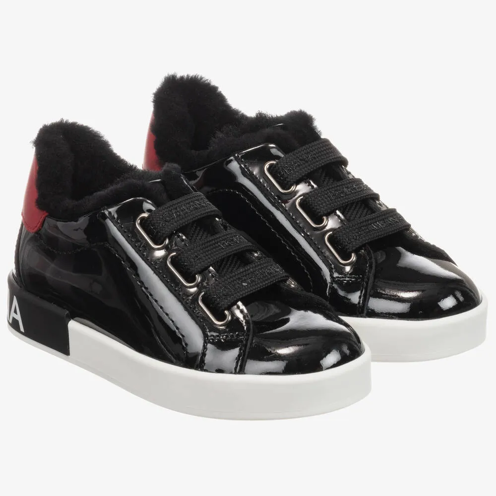 Girls Black Patent Trainers