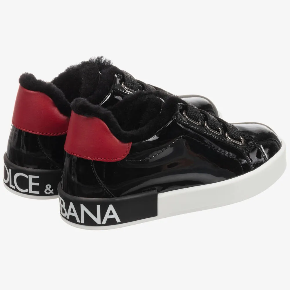 Girls Black Patent Trainers