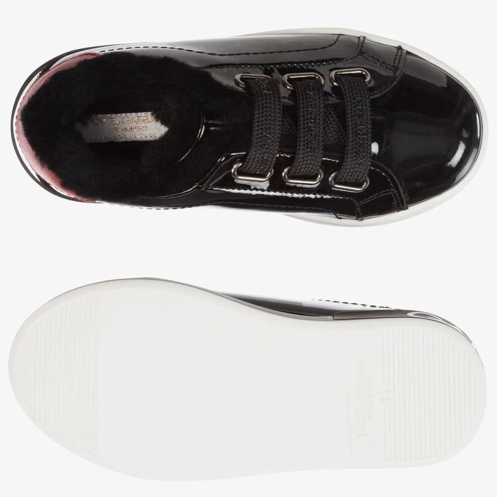 Girls Black Patent Trainers