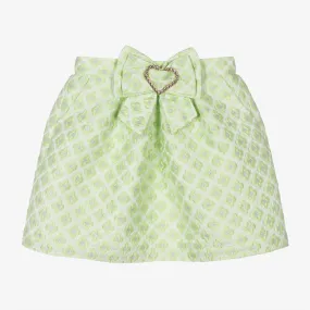 Girls Green Floral Brocade Skirt