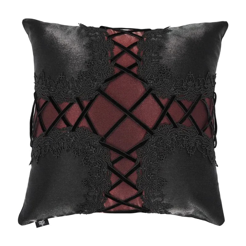 Gothic Strappy Lace Pillow Case Black with Pillow Inner