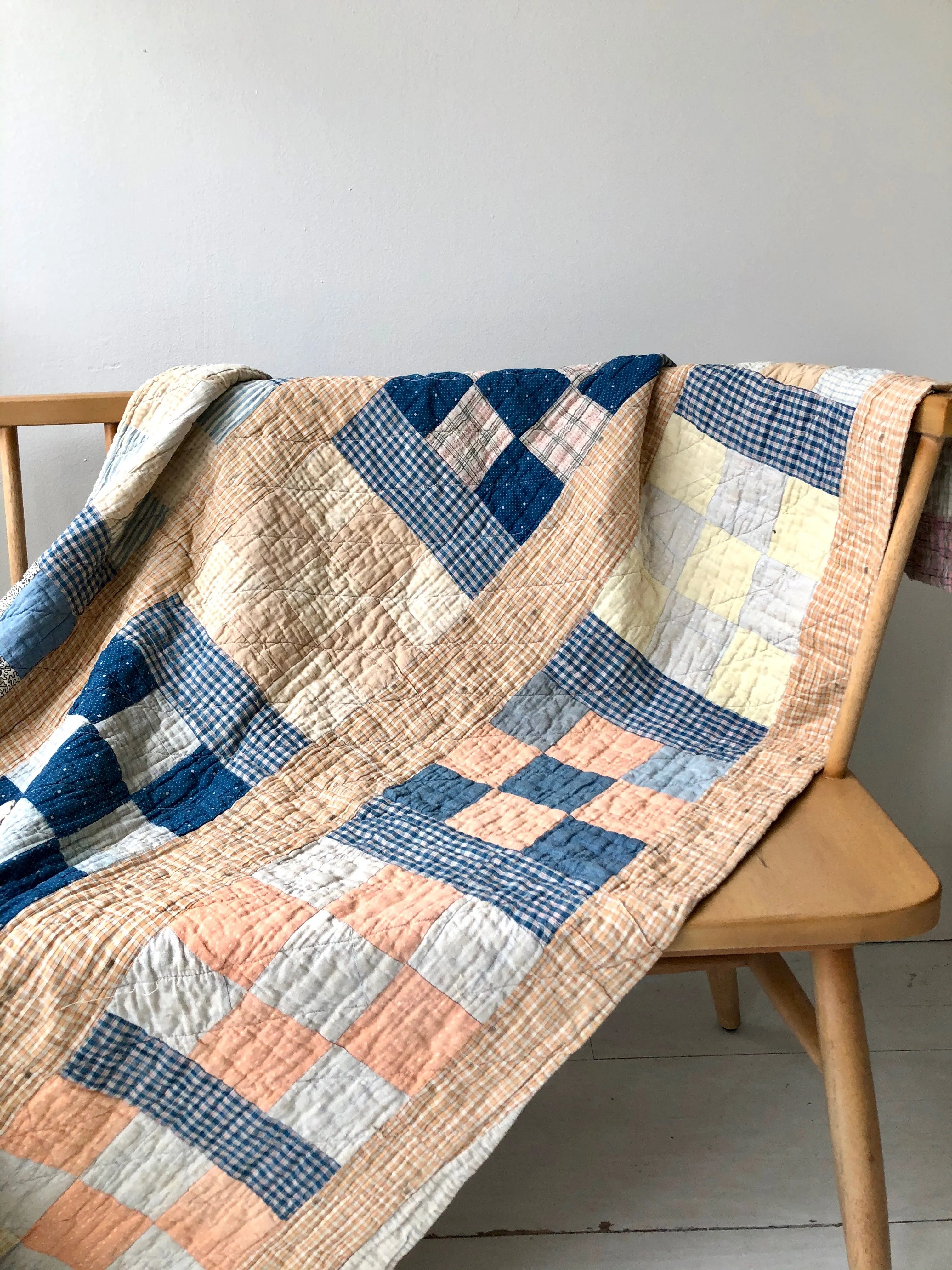 Jacob's Ladder & 9 Patch Reversible Antique Quilt