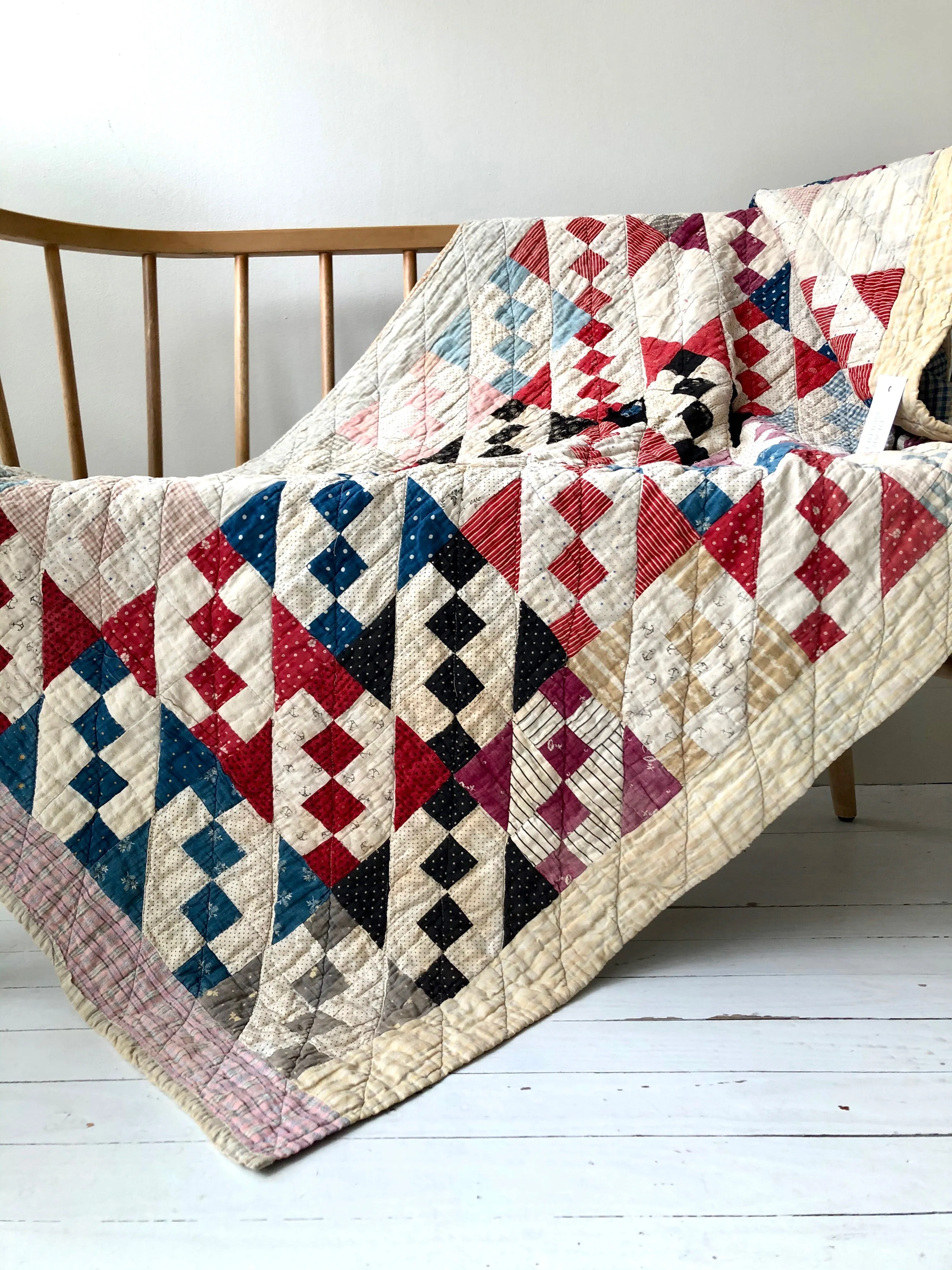 Jacob's Ladder & 9 Patch Reversible Antique Quilt