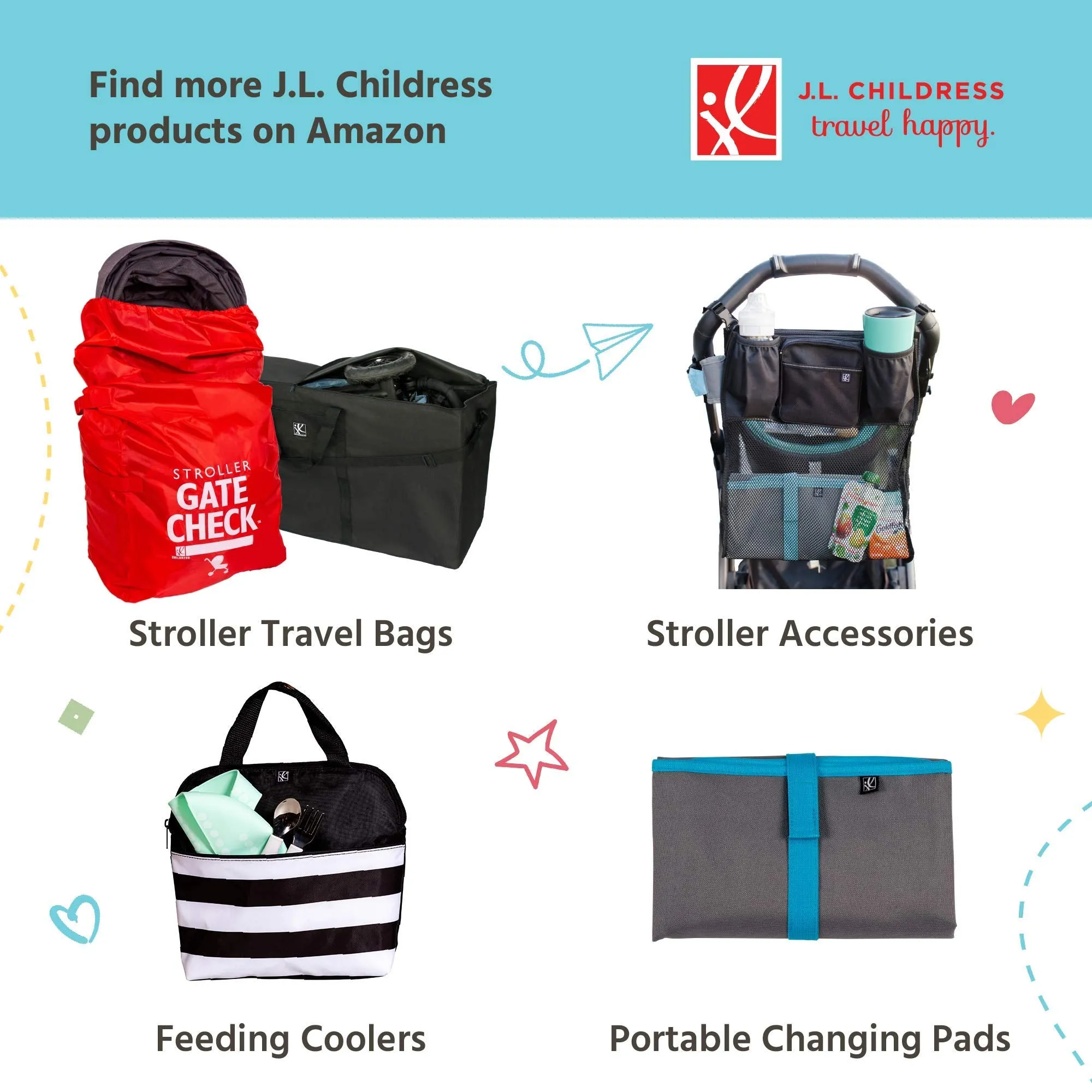 J.L Childress Gate Check Bag for Car Seats - Air Travel Bag - Fits Convertible Car Seats, Infant carriers & Booster Seats  