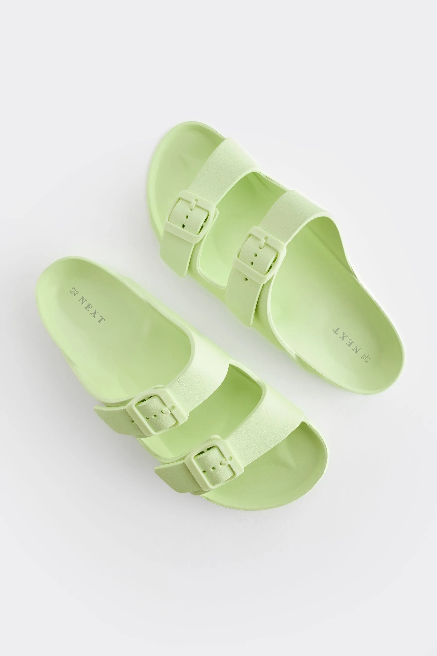 Lime Green EVA Double Strap Flat Slider Sandals With Adjustable Buckles