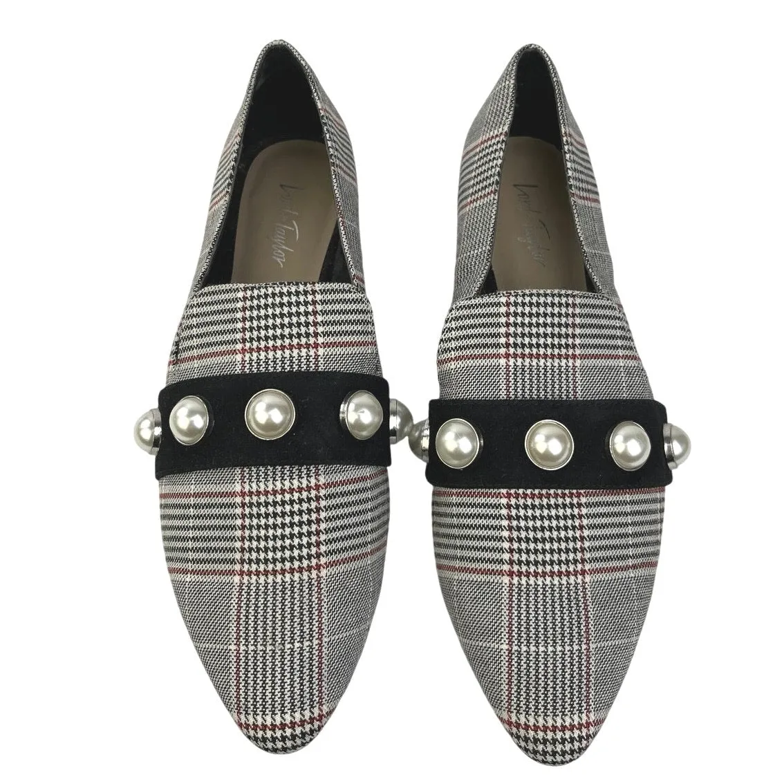 Lord & Taylor Haven Plaid Checkered Pearl Studded Slip On Flats  Loafer Shoes 8M