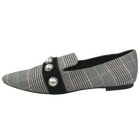 Lord & Taylor Haven Plaid Checkered Pearl Studded Slip On Flats  Loafer Shoes 8M