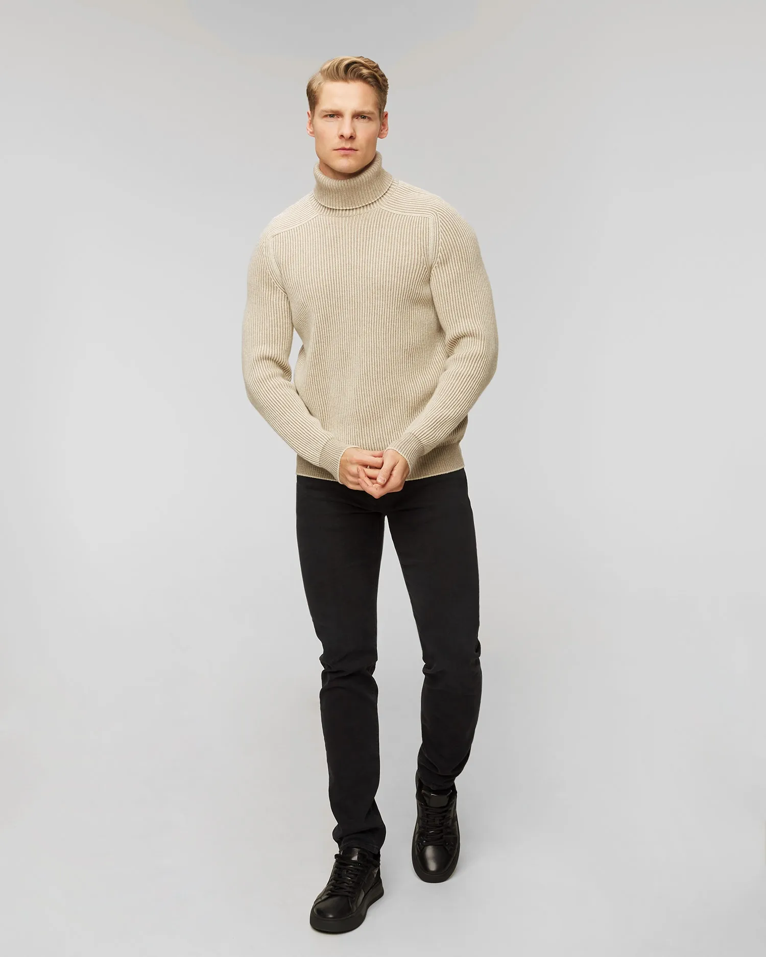 Men's beige cashmere turtleneck jumper Sease kt030xg027-n41