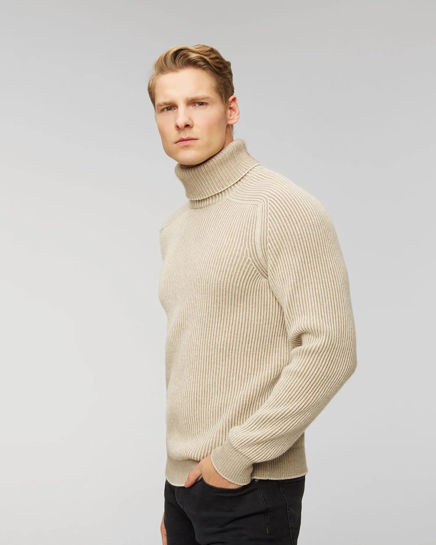 Men's beige cashmere turtleneck jumper Sease kt030xg027-n41