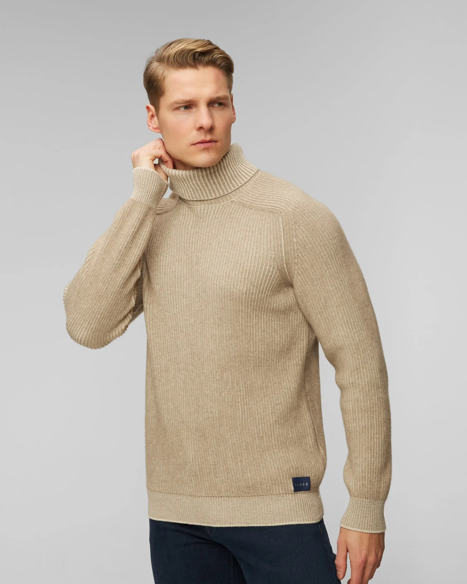 Men's beige cashmere turtleneck jumper Sease kt030xg027-n41