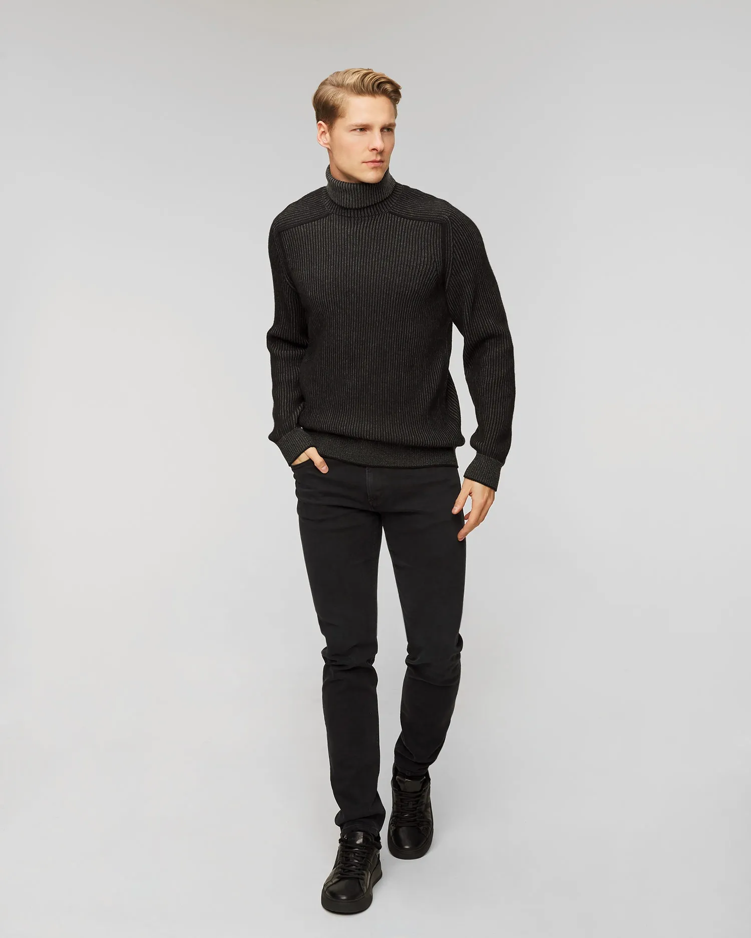 Men's black cashmere turtleneck jumper Sease kt030xg006-n61