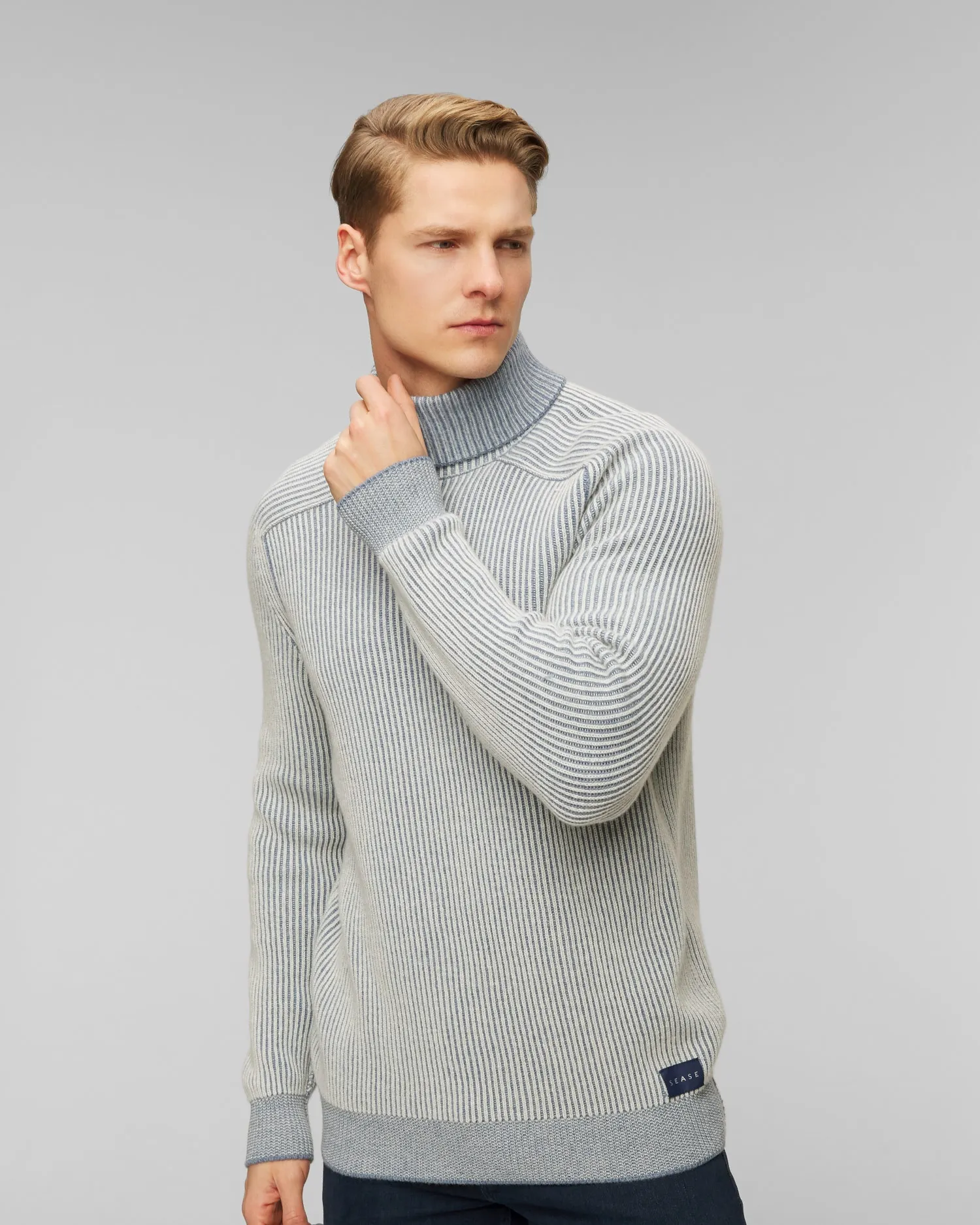 Men's blue cashmere turtleneck jumper Sease kt030xg006-n53